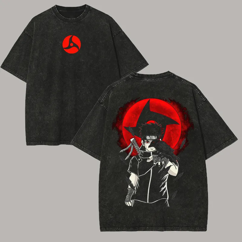 Acid Wash Vintage Graphic T Shirt - ナルト、シスイ・ウチハ、Tシャツ、万花瞳、ヴィンテージ、アシッドウォッシュ、ストリートウェア、オーバーサイズ、レトロ、アニメ、グラフィック、メンズ、衣料品