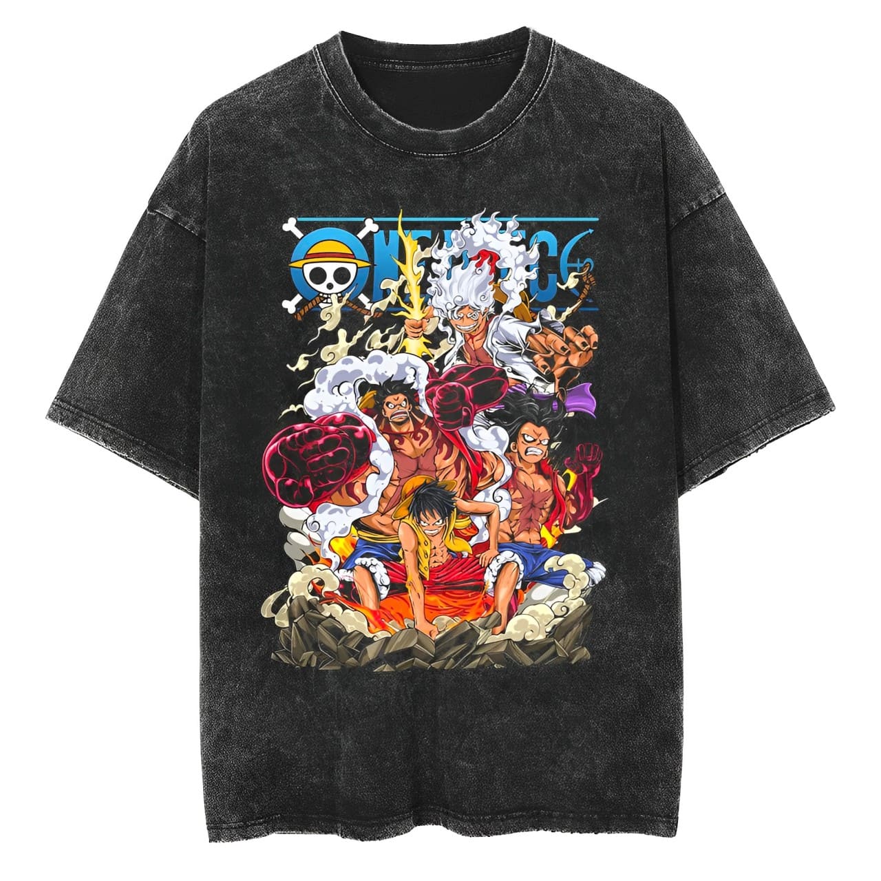 Acid Wash Vintage Graphic T Shirt - ワンピース ルフィ ギア2 3 4 5