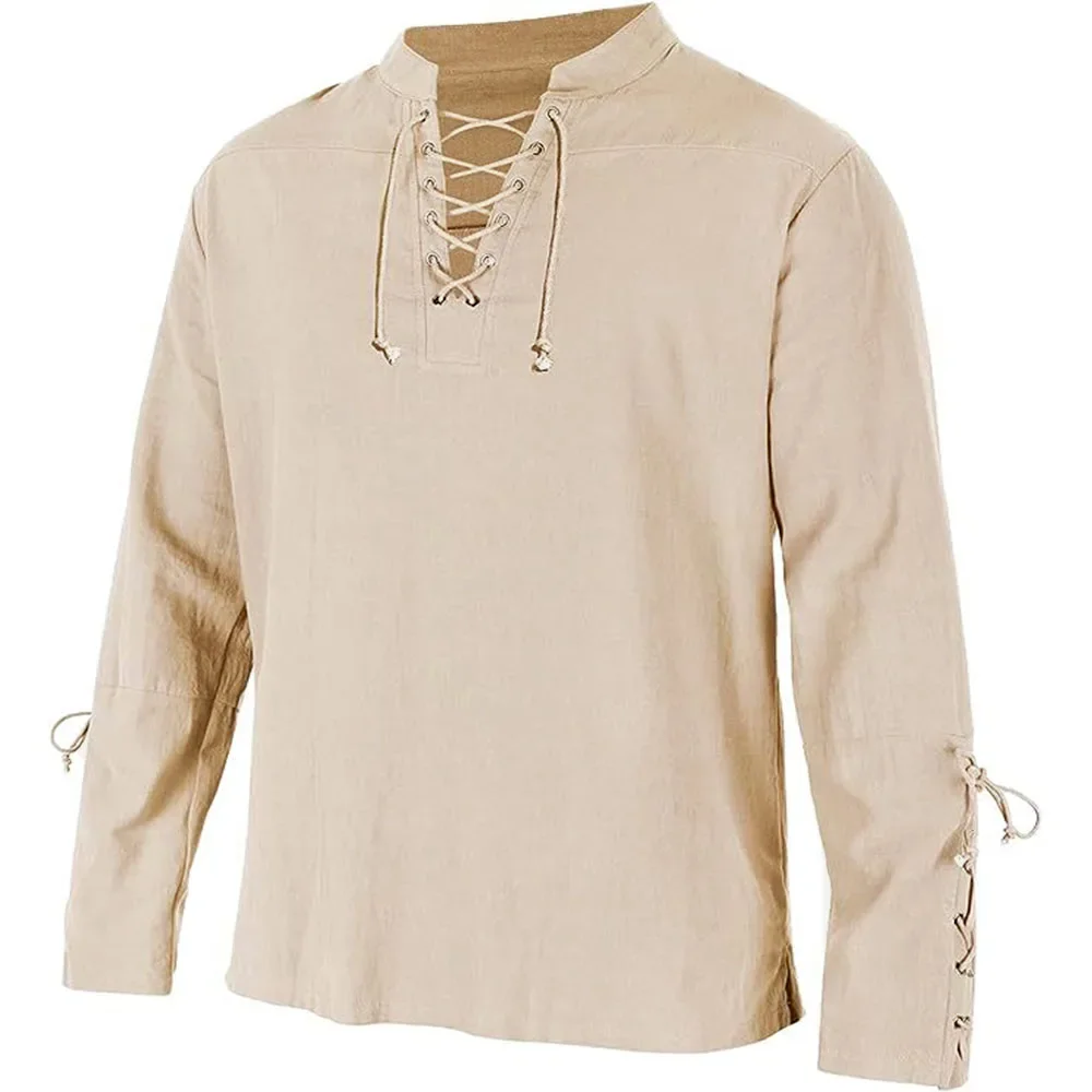 メンズパイレーツスタイルのドレス,長袖シャツ,レース,Vネッ - Medieval Gothic Lace Up Pirate Shirt のレビューと価格