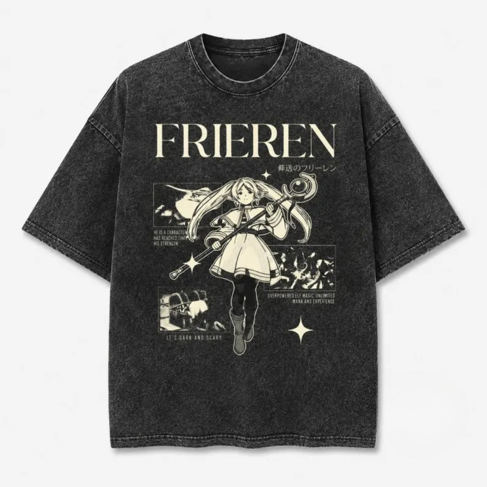 ヴィンテージ風「フリーレン」アニメグッズ、アシッドウォッシュ - Acid Wash Vintage Graphic T Shirt のレビューと価格